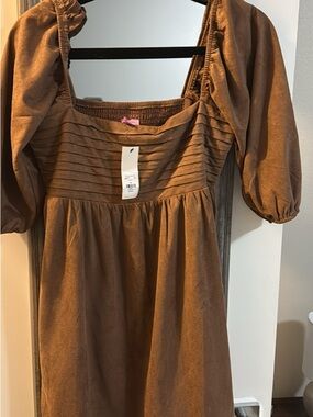 Francesca's Collections Brown Mini Dress with Puff Sleeves